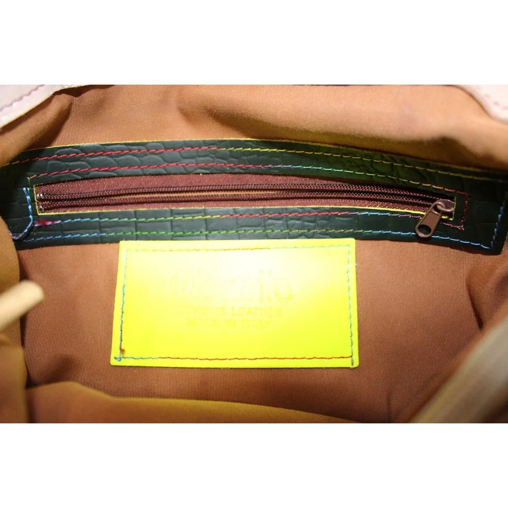 Dbarrito Leather Suede Satchel Bag Medium Tan Pink Mixed Texture Made in Italy